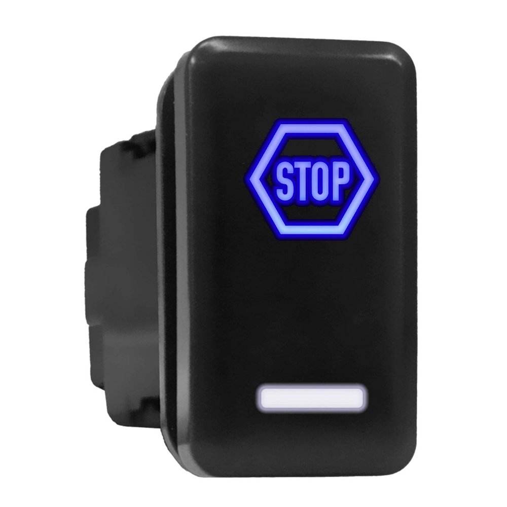 Stop Symbol Backlit Switch Older Model Push Button Compatible with Toyota (Blue/White/Surface Size 1.54 x 0.83 inches)
