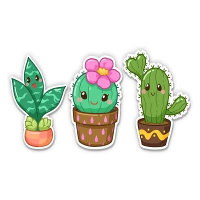 Cute Cactus in Pots - 2" Each Vinyl Stickers - for Car Laptop Water Bottle Phone - Waterproof Decals