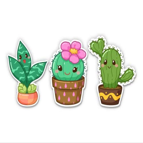 Cute Cactus in Pots - 2" Each Vinyl Stickers - for Car Laptop Water Bottle Phone - Waterproof Decals
