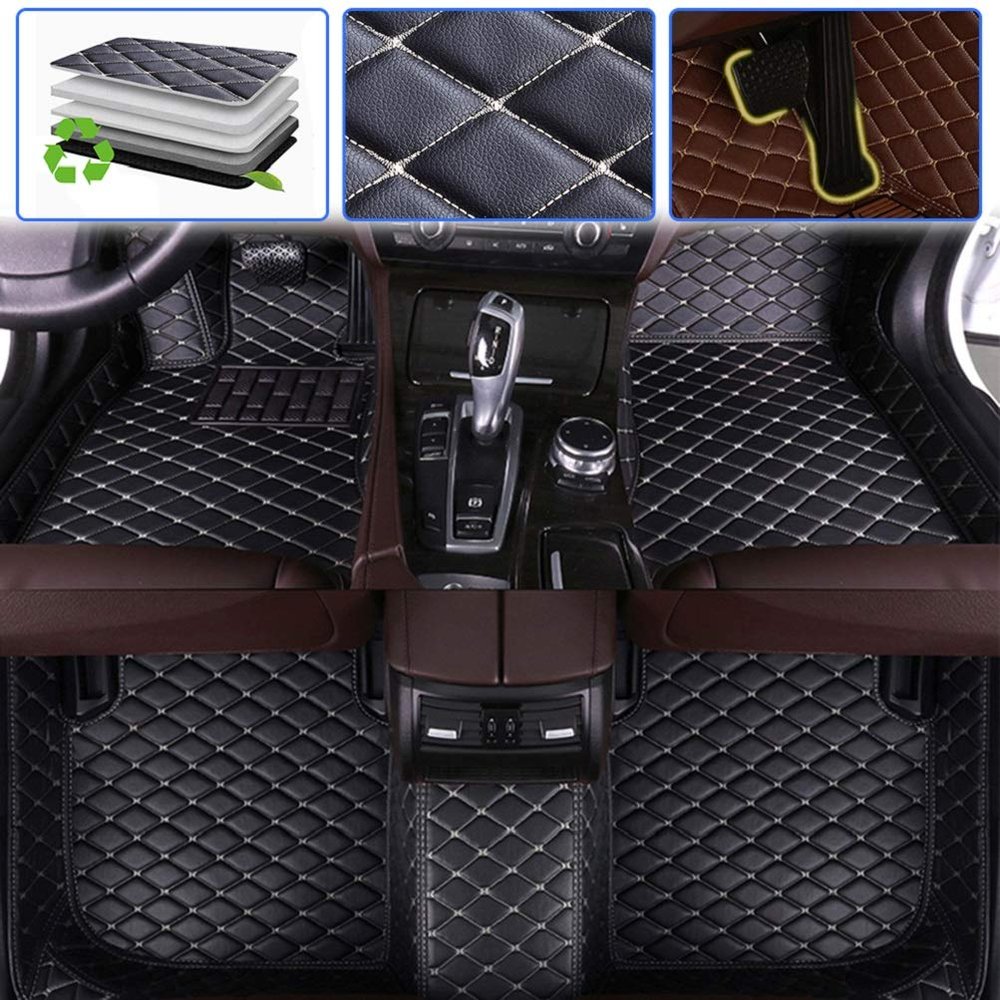 SureKit Custom Car Floor Mats for Chrysler Sebring 2001-2010 Floor Liner Waterproof Anti-Skid Luxury Leather Full Coverage Liner Front Rear Mat/Set Black Beige