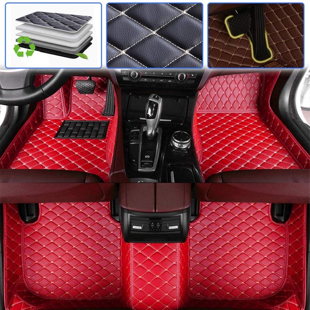 SureKit Car Floor Mats Compatible with Lexus GS450H 2012-2017 Floor Liner Waterproof Anti-Skid Luxury Leather Full Coverage Liner Front Rear Mat/Set red