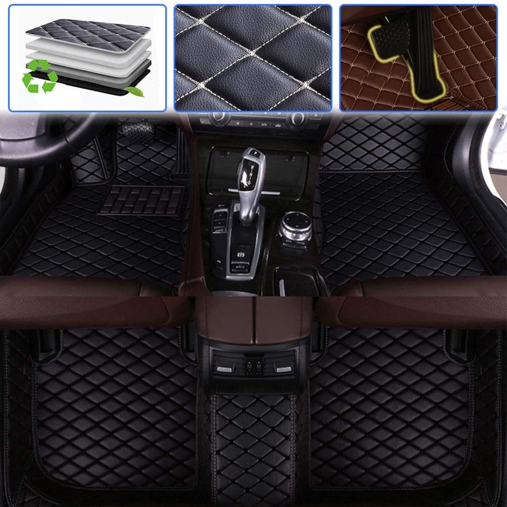 SureKit Custom Car Floor Mats Compatible with Jaguar E-PACE 2018-2019 Floor Liner Waterproof Anti-Skid Luxury Leather Full Coverage Liner Front Rear Mat/Set (Black)