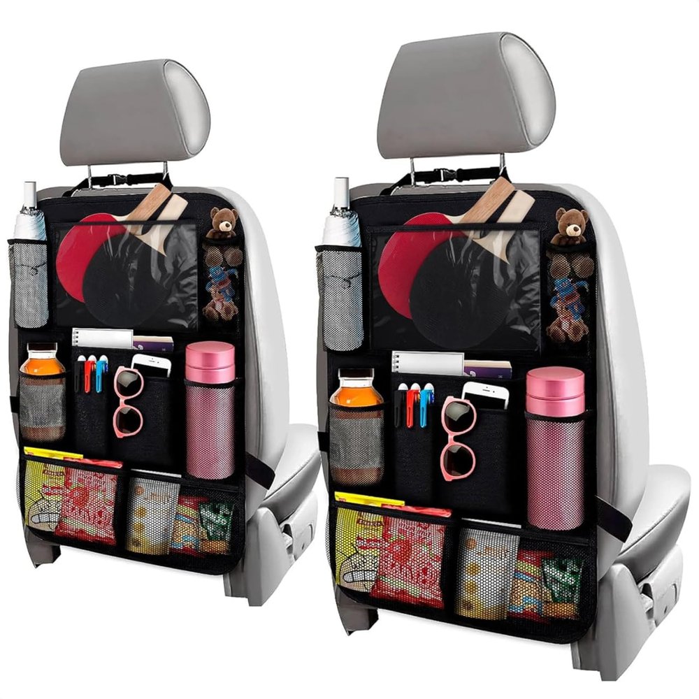 2 Pcs Backseat Car Organizer - Travel-Ready 23.4x16" Back Seat Car Organizer with 9 Large Pockets & Clear Tablet Holder, Made of Reliable Polyester with Long and Strong Straps - Easy to Attach & Clean