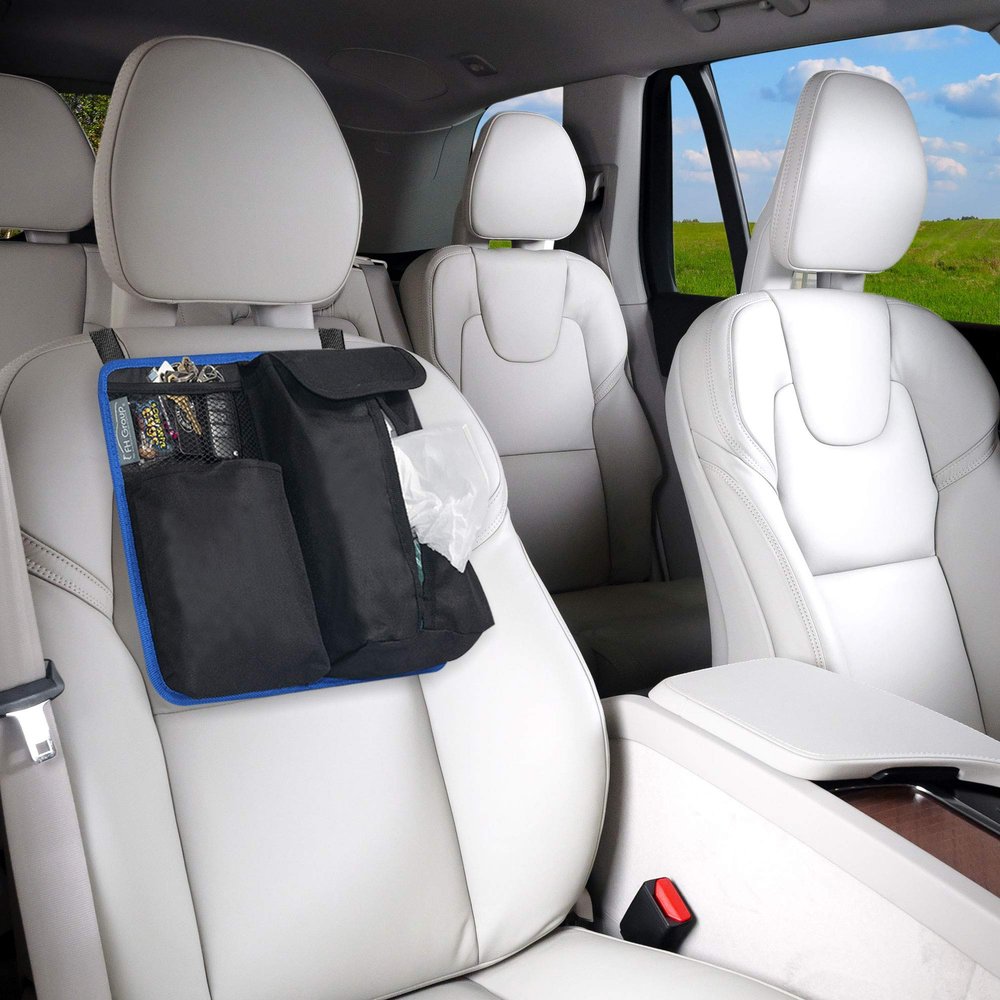FH Group E-Z Travel Car Seat Back Organizer with Tissue Holder, for Baby Wipes Blue