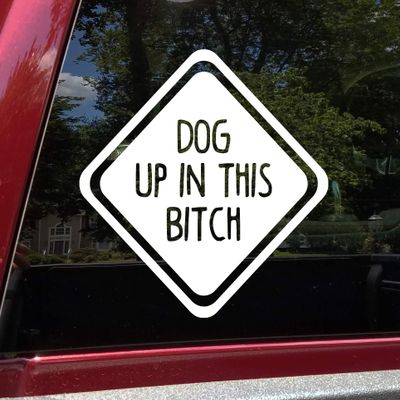 Dog up in This Bitch Vinyl Decal - Family Pet Puppy - Die Cut Sticker - 10w x 10h inches - Burgundy
