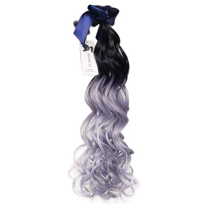 3T-SISTER Pigtails for Helmet Wavy Curly Ponytails for Motorcycle Bicycle Ski Helmets with Bowknot Decorations 24inch Black to Gray (Helmet not Included)