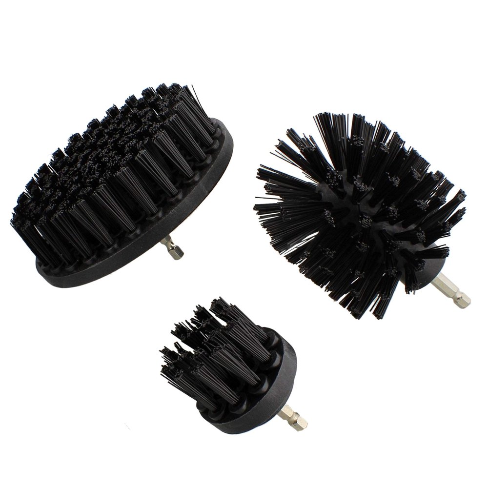ABN Nylon Scrubber Drill Attachment Cleaning Brush 3pc Set Black Hard Bristles for 1/4in Power Drill, Tough Outdoor Jobs
