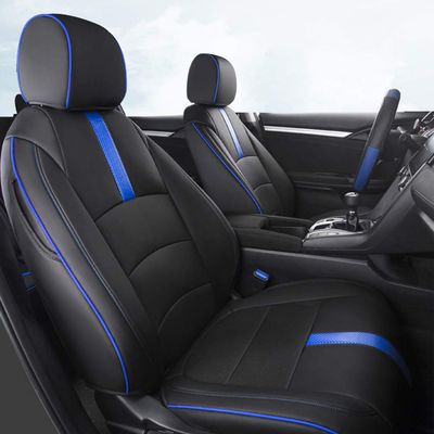 Custom Full Set Seat Covers for Carens 2007-2011 7-seat no Convex Corner Leather Car Seat Cushion Protector Black-Blue