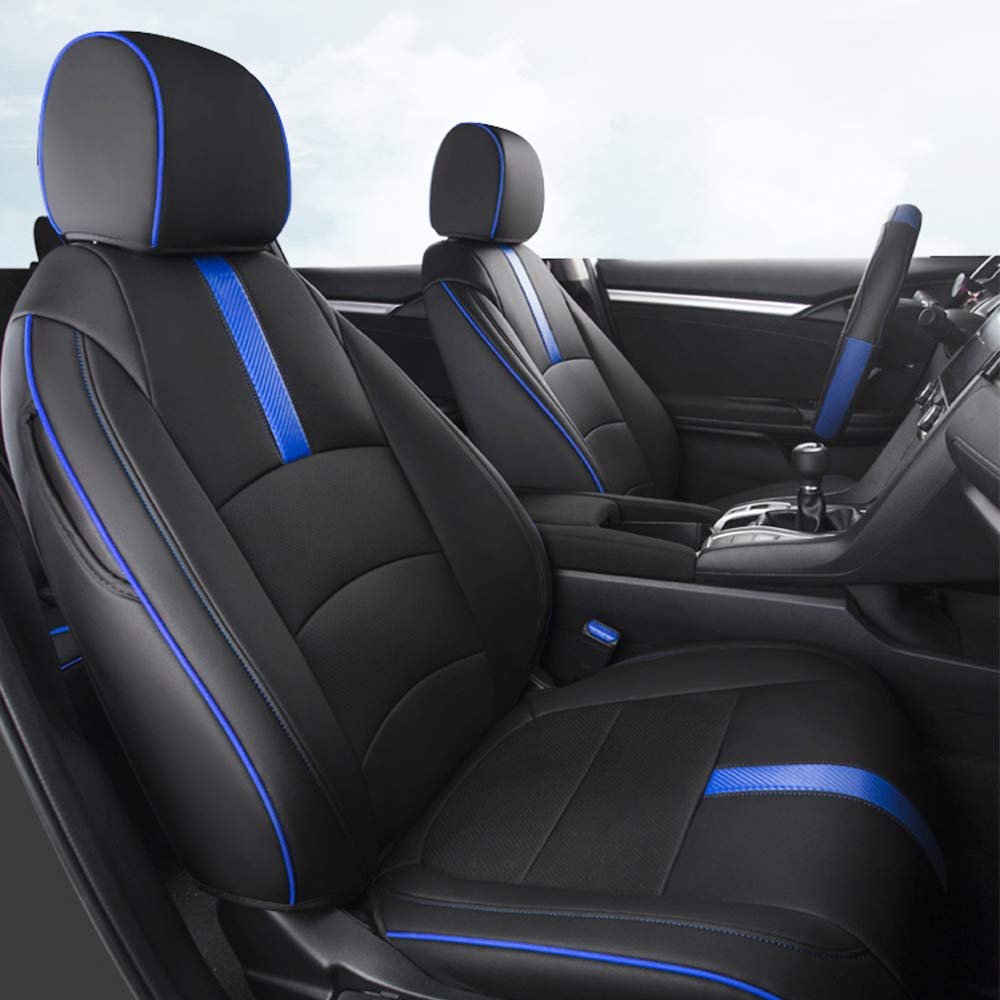 Custom Full Set Seat Covers for Carens 2007-2011 7-seat no Convex Corner Leather Car Seat Cushion Protector Black-Blue