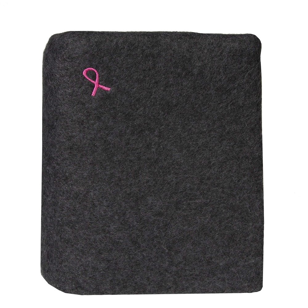 The Breast & Chest Buddy Seatbelt Cushion for Open Heart Surgery and Chest Reconstruction Sites- Charcoal with Small Breast Cancer Ribbon