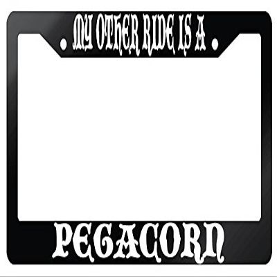 Dots Gifts My Other Ride is A Pegacorn Glossy Black Plastic License Plate Frame Fantasy