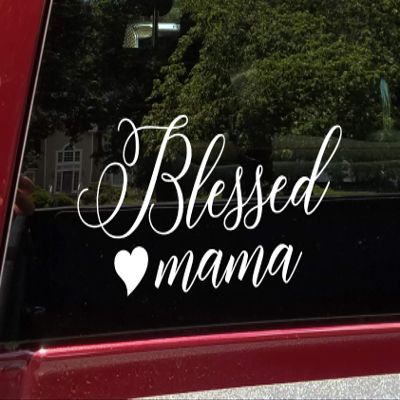 Minglewood Trading Blessed Mama Vinyl Decal - Love Mother Heart - Die Cut Sticker - 15w x 7.5h inches - Silver