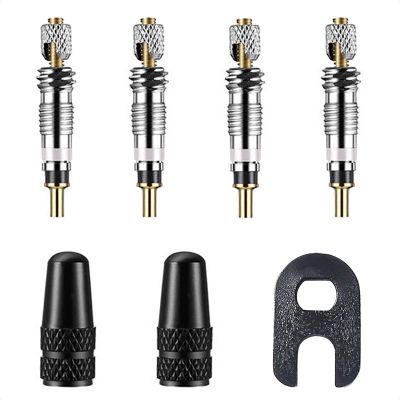 VANICE Presta Valve Core with Remover Tool, Alloy Presta Valve Caps, Replacement Tubeless Core Kit for Tubeless Road & MTB Bike Works