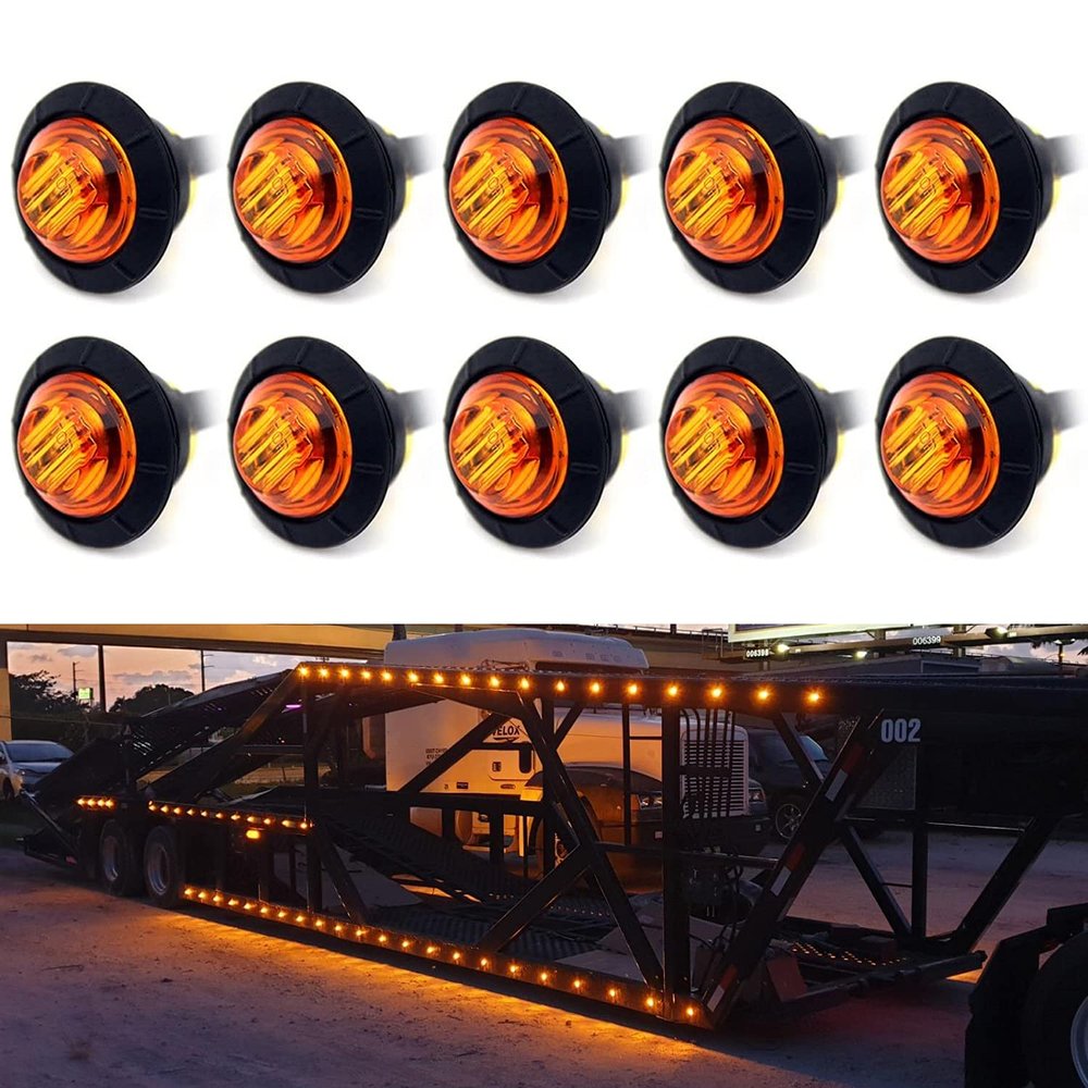 KEING Mini Small Round 3/4 Inch 12V Amber LED Button Clearance Lamp Universal Side Marker Indicator Lights Waterproof Marine Truck Trailer Bus ATV RV Lorry Van Caravan