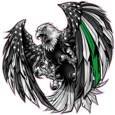 Thin Green Line Military American Flag Eagle Decal (18" x 18")