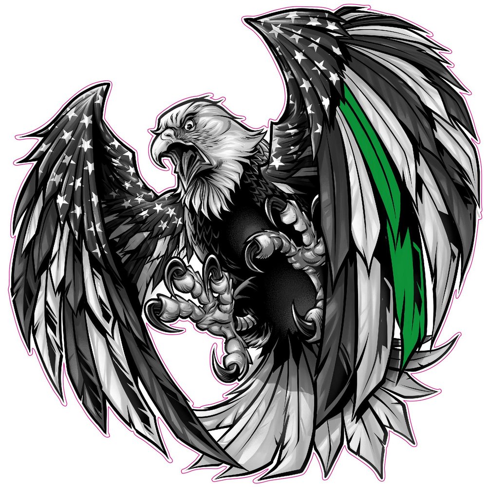Thin Green Line Military American Flag Eagle Decal (18" x 18")