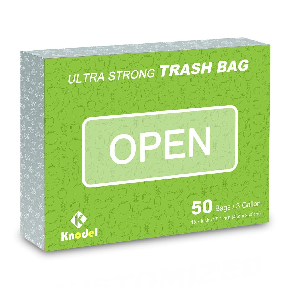 K KNODEL Drawstring Trash Bags, Perfect for Car Trash Can with Lid, and for Car Trash Can with Zipper, Ultra Strong Garbage Bags, 3 Gallon, 50 Count