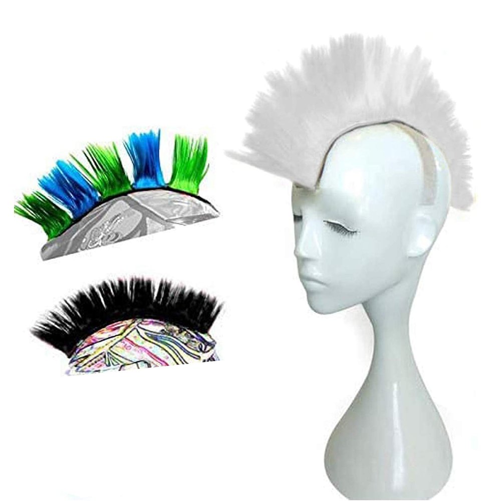 HHongJM Helmet Hawks Motorcycle Helmet Mohawk Synthetic Wigs for Bicycle/Almost Helmet/Stick Reusable Design (White) (Helmet Not Included)
