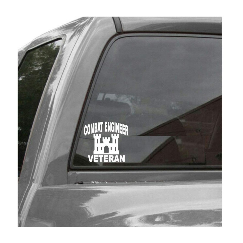 Edward & Co Sticker Combat Engineer Veteran Decal United States Army Military for Car Truck Window Laptop Bumper US Flag 4.5 x 3.0 in (White)