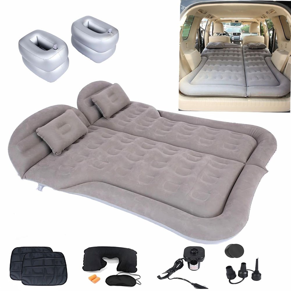 Onirii SUV Air Mattress Bed,Thickened Flocking Flocking Travel Camping Bed with 2 Pillows & Air Pump,Portable Inflatable Car Sleeping Mattress for SUV Trunk and Rear Seat