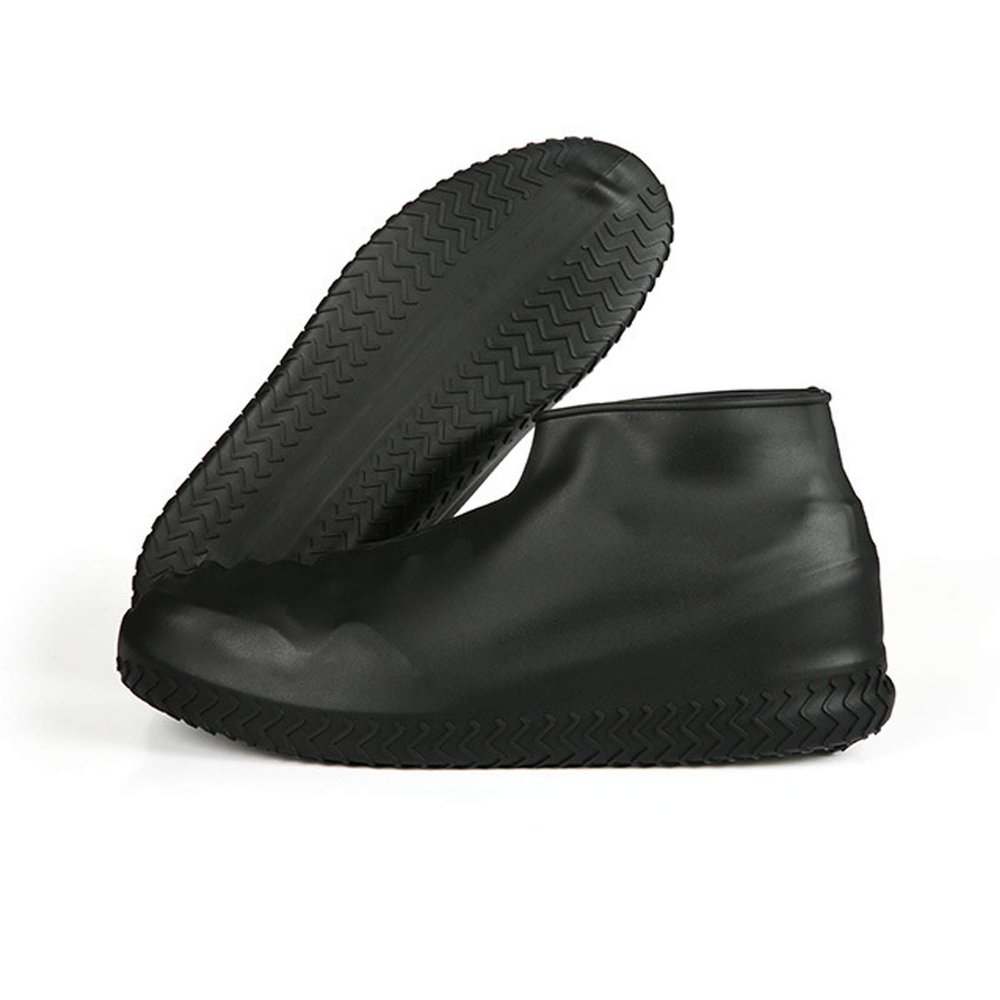 ZOSTLAND Silicone Waterproof Shoe Covers Rain Socks,Reusable Foldable Non-Slip Shoes Boots Shoes Covers Overshoe for Indoor, Rain, Snow, Grassland Shoes for Men & Women & Children (Large, Black)