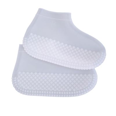 ZOSTLAND Silicone Waterproof Shoe Covers Rain Socks,Reusable Foldable Non-Slip Shoes Boots Shoes Covers Overshoe for Indoor, Rain, Snow, Grassland Shoes for Men & Women & Children (Large, White)