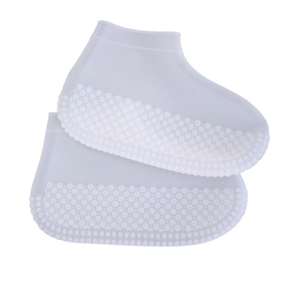 ZOSTLAND Silicone Waterproof Shoe Covers Rain Socks,Reusable Foldable Non-Slip Shoes Boots Shoes Covers Overshoe for Indoor, Rain, Snow, Grassland Shoes for Men & Women & Children (Large, White)