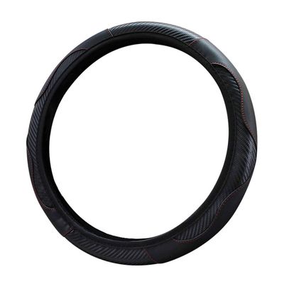 wpOP59NE Steering Wheel Cover 38cm Universal Anti-Slip Faux Leather Cars Auto Protective Odorless Anti-Slip Breathable Carbon Fiber Sports Elastic Band Without Inner Ring Covers Black