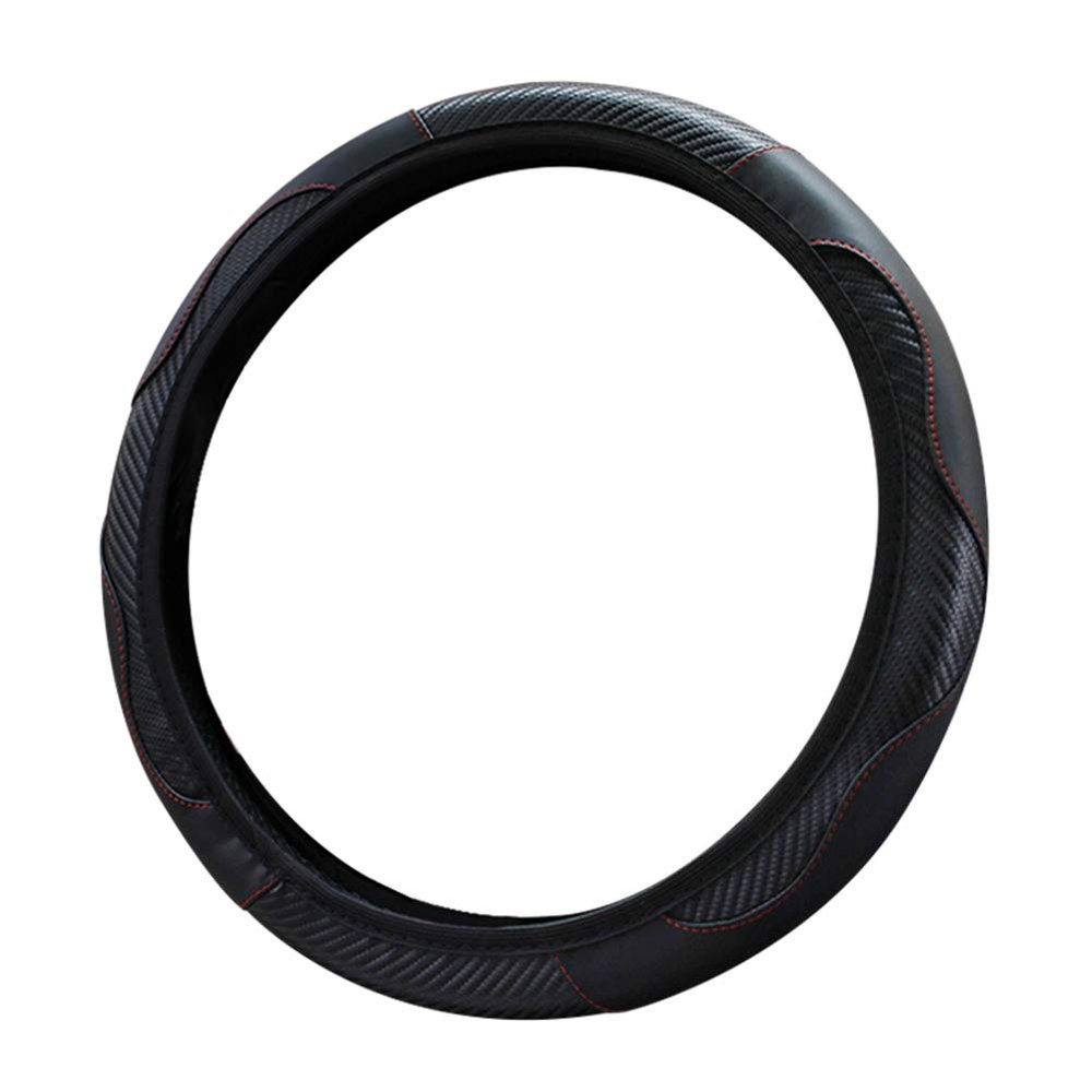 wpOP59NE Steering Wheel Cover 38cm Universal Anti-Slip Faux Leather Cars Auto Protective Odorless Anti-Slip Breathable Carbon Fiber Sports Elastic Band Without Inner Ring Covers Black