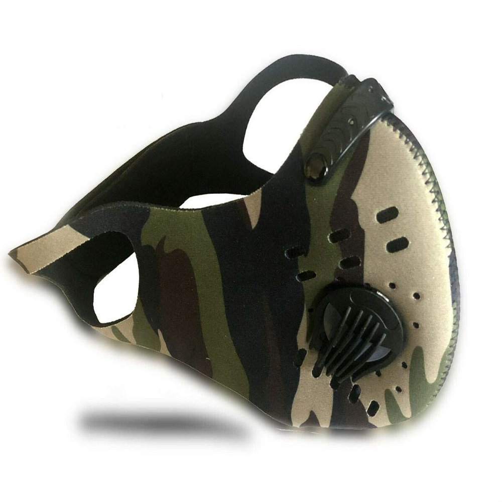 iFightCV Neoprene Sport Mask with Dual Air Valves, Earloops and Replaceable Filter (Camo)