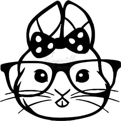 Roseville Decals Nerdy Girl Bunny Rabbit Vinyl Decal Sticker for Home Office Decor Vehicle Window Sign Size- [6 inch] / [15 cm] Tall and Color- Gloss Black