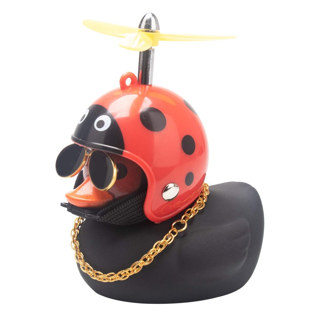 wonuu Rubber Duck Car Decorations Black Duck Car Dashboard Ornaments with Propeller Helmet for Adults (Beatle)
