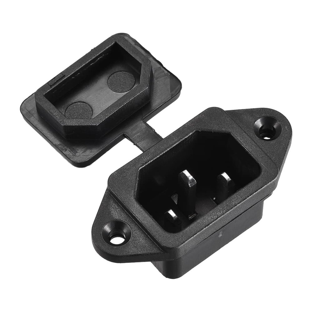 uxcell AC 250V 10A 3P Iec320 C14 Inlet Plug Power Socket Black W Cover 1Set
