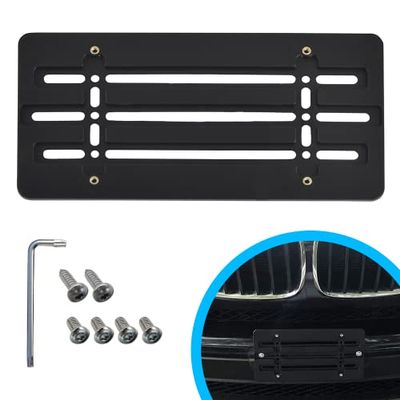 Front Bumper License Plate Bracket for BMW 2000-2026, Plate Holder Set w 6 Unique Screw Bolts & Wrench Kit, License Tag Mounting Kit, Quality Plate Holders, Premium Car & Truck Accessories