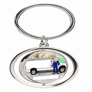 Personalized Friendly Folks Service Van, White - Male Small Spinning Key Chain