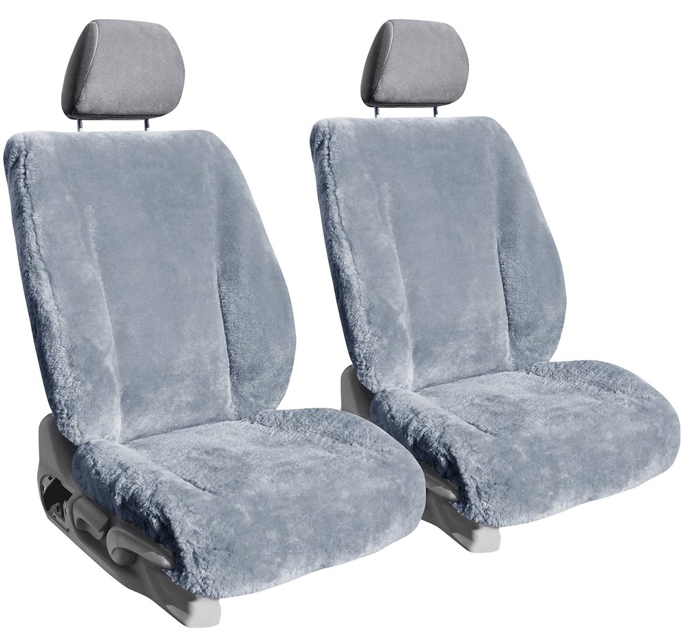 ShearComfort Front Seats Custom Sheepskin Seat Covers Compatible with Dodge Journey (2011-2020) in Dark Silver for Buckets w/Adjustable Headrests