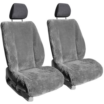 ShearComfort Front Seats Custom Sheepskin Seat Covers Compatible with Chrysler Pacifica (2015-2021) in Medium Gray for Buckets w/Inner Arms and Adjustable Headrests (No Fit on Models w/Built i...
