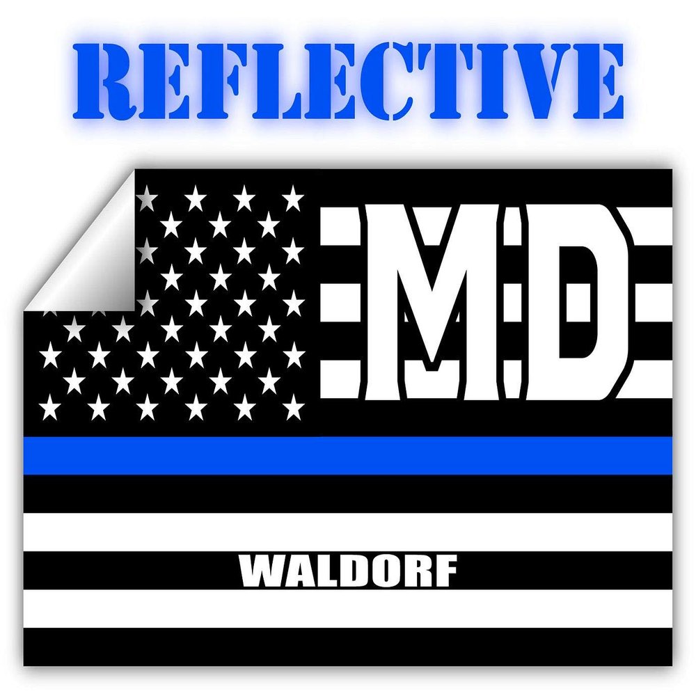 Waldorf MD Maryland Charles County Thin Blue Line Stealthy USA Flag - Honoring Law Enforcement Officers Flags - Blue Lives Matter Euro Decal Bumper Sticker Reflective 3M Vinyl 3" x 5"