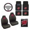 AAC FANMATS NCAA Carpet Floor Mats Bundle with Seat Covers, 3D Decal Sticker and Steering Wheel Cover for Wisconsin Badgers Fans Officially Licensed(8 Items) view 1