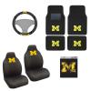 AAC FANMATS NCAA Carpet Floor Mats Bundle with Seat Covers, 3D Decal Sticker and Steering Wheel Cover for Michigan Wolverines Fans Officially Licensed(8 Items) view 1