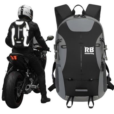 Reflective Motorcycle Backpack Hi Viz EDC Commuter Bag for Riders, Night Travel, and Daily Use with Helmet Holder, Laptop Compartment, Ventilated Back, Urban Gear (black backpack)