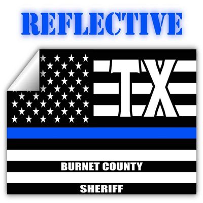 Reflective Burnet County Texas TX Thin Blue Line Stealthy Old Glory USA Flag | Honoring Law Enforcement Officers Sheriffs | County State Decal Bumper Sticker 3M Vinyl 3" x 5"