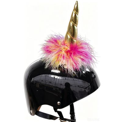3T-SISTER Helmet Horns Women Girls Cute Horns Mohawk for Motorcycle Bicycle Ski Halloween Party Cosplay Wig Accessory Decorations Reusable Design Golden Color (Helmet not Included)