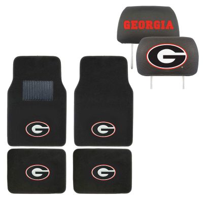 AAC FANMATS NCAA Carpet Floor Mats Bundle with Head Rests for Georgia Bulldogs Fans Officially Licensed(6 Items)
