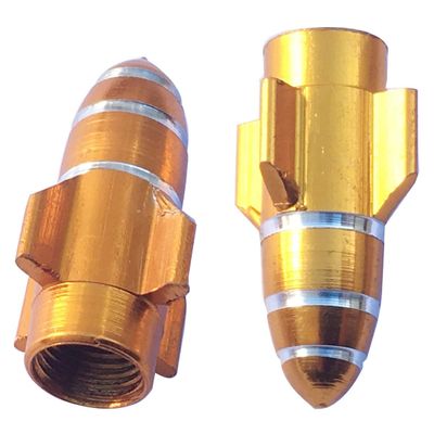 MotorToGo Motorcycle Tire Wheel Valve Stem Caps,2pcs Aluminum Orange Gold Rocket Tire Wheel Valve Dust Cap Cover Compatible for Suzuki VS 800 Intruder