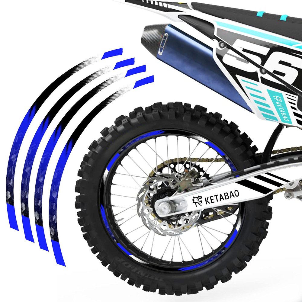 KETABAO MX Bike Rim Tape B01 Decal Stickers Stripes 21 18 inch Compatible with RMX 450Z DR-Z 400S DR200S (Blue)