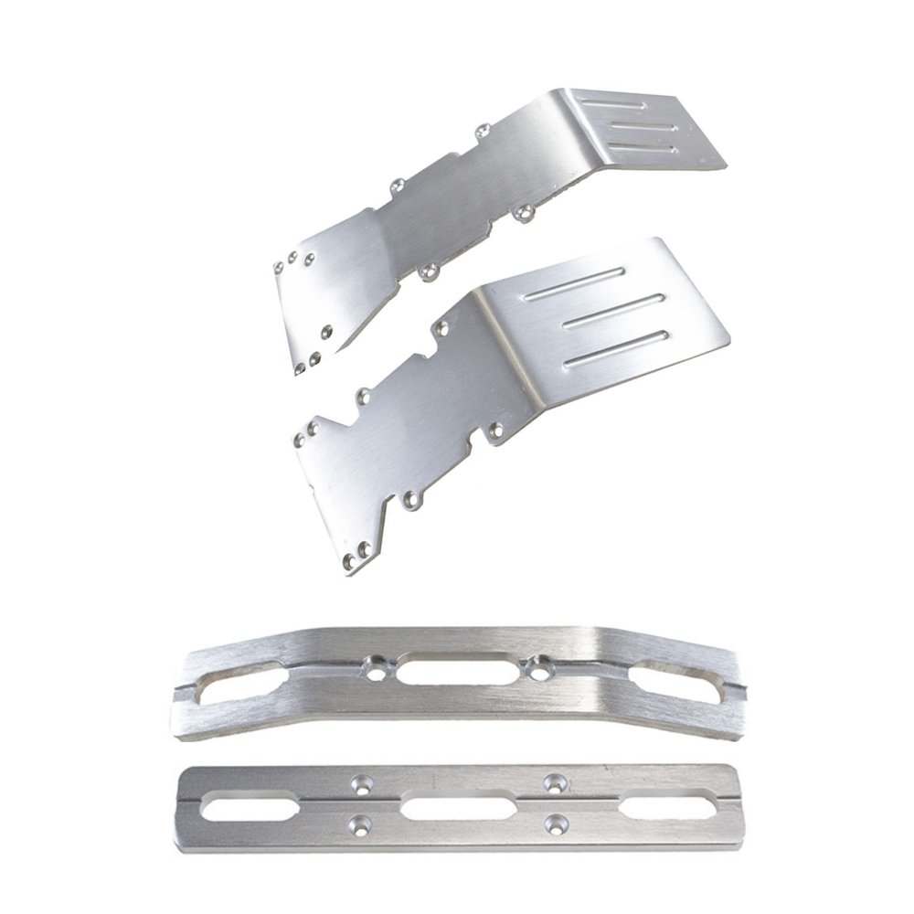 RC Raven RC Car Skid Plate for T-Maxx and E-maxx Brushed Aluminum Skid Plate Front and Rear with a Set of Brushed Aluminum Bumper Set- RC Car Upgrade Parts