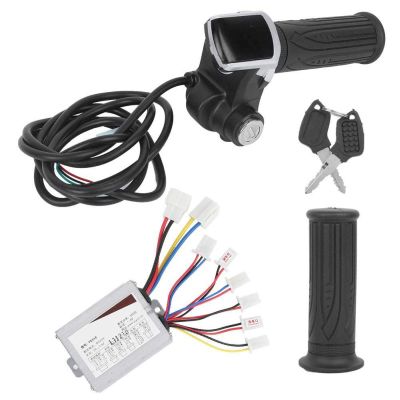 Brush Controller, 24V 500W Brush E to Controller and Multifunction Thumb Throttle Grip Set with Lock Electric Quantity Display
