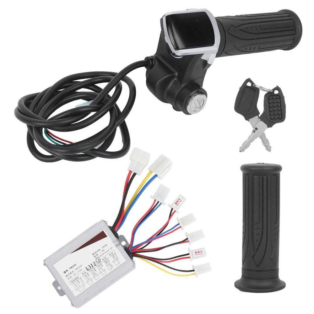 Brush Controller, 24V 500W Brush E to Controller and Multifunction Thumb Throttle Grip Set with Lock Electric Quantity Display