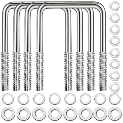 4 Sets 304 Stainless Steel Square U Bolt,U Bolts 3 inch Wide,1/2" D x 3-1/16" W x 4-5/16"L U-Bolts for Boat Trailer with Nuts and Washers, for Automobiles Trailer, Ski Boat